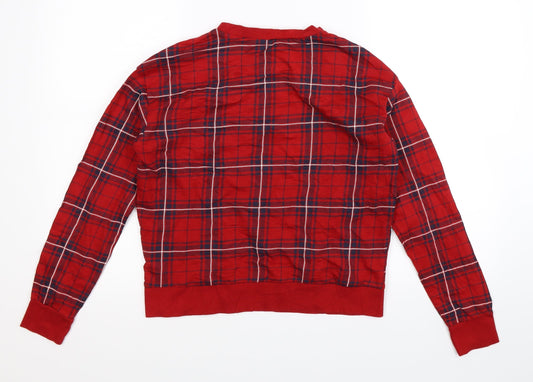 Divided Womens Red Check  Pullover Sweatshirt Size XS