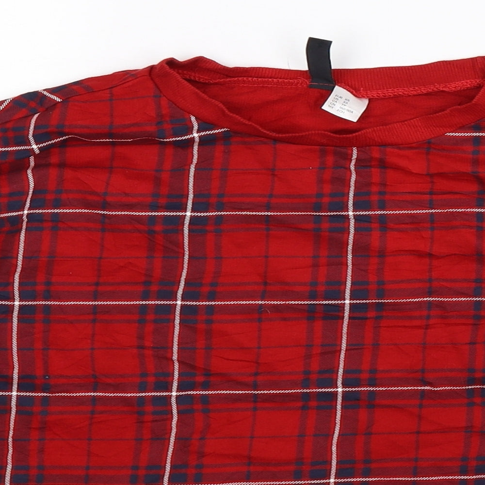 Divided Womens Red Check  Pullover Sweatshirt Size XS