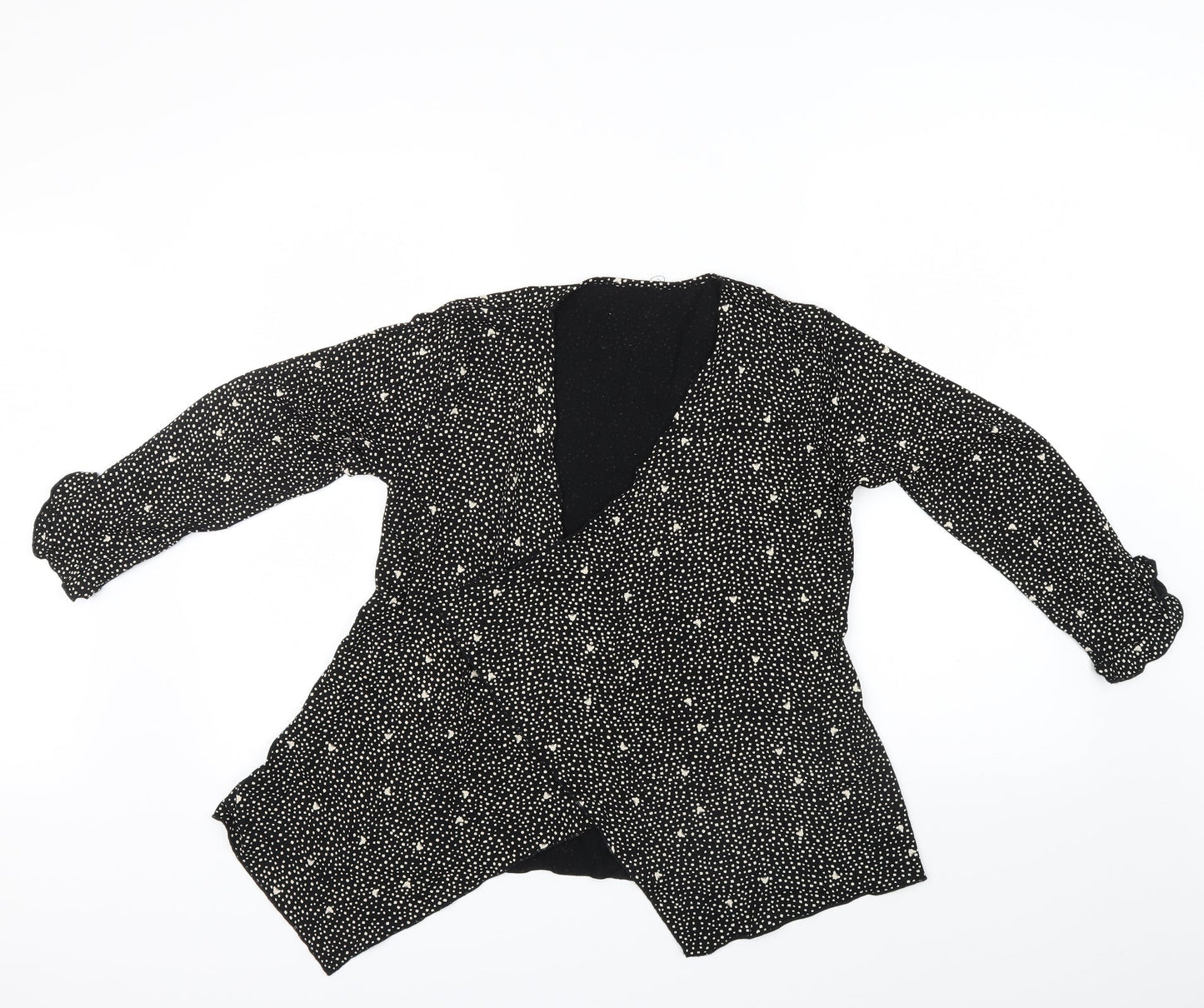 Preworn Womens Black Geometric  Wrap Jumper Size 12  - Frill detail