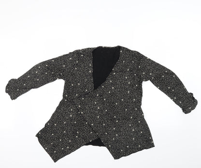 Preworn Womens Black Geometric  Wrap Jumper Size 12  - Frill detail