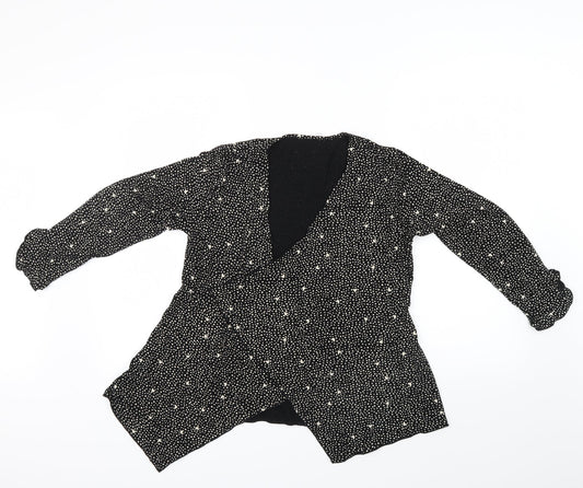 Preworn Womens Black Geometric  Wrap Jumper Size 12  - Frill detail