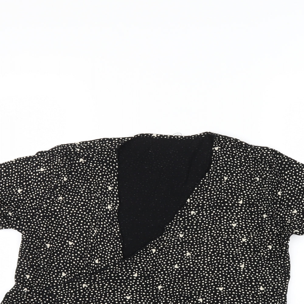 Preworn Womens Black Geometric  Wrap Jumper Size 12  - Frill detail