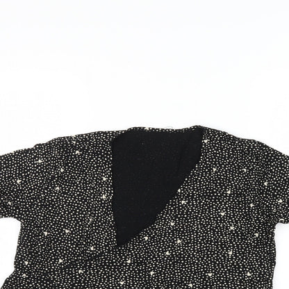 Preworn Womens Black Geometric  Wrap Jumper Size 12  - Frill detail