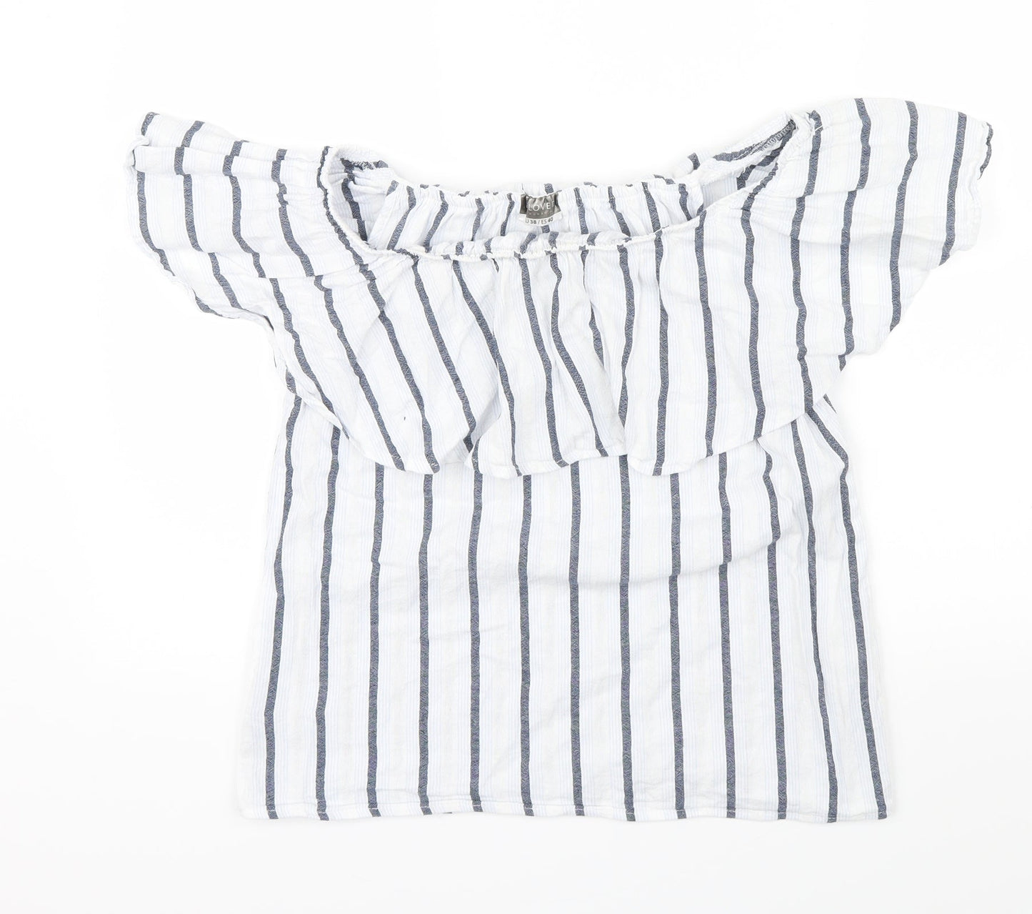 BELOVED Womens Blue Striped  Basic Blouse Size 38