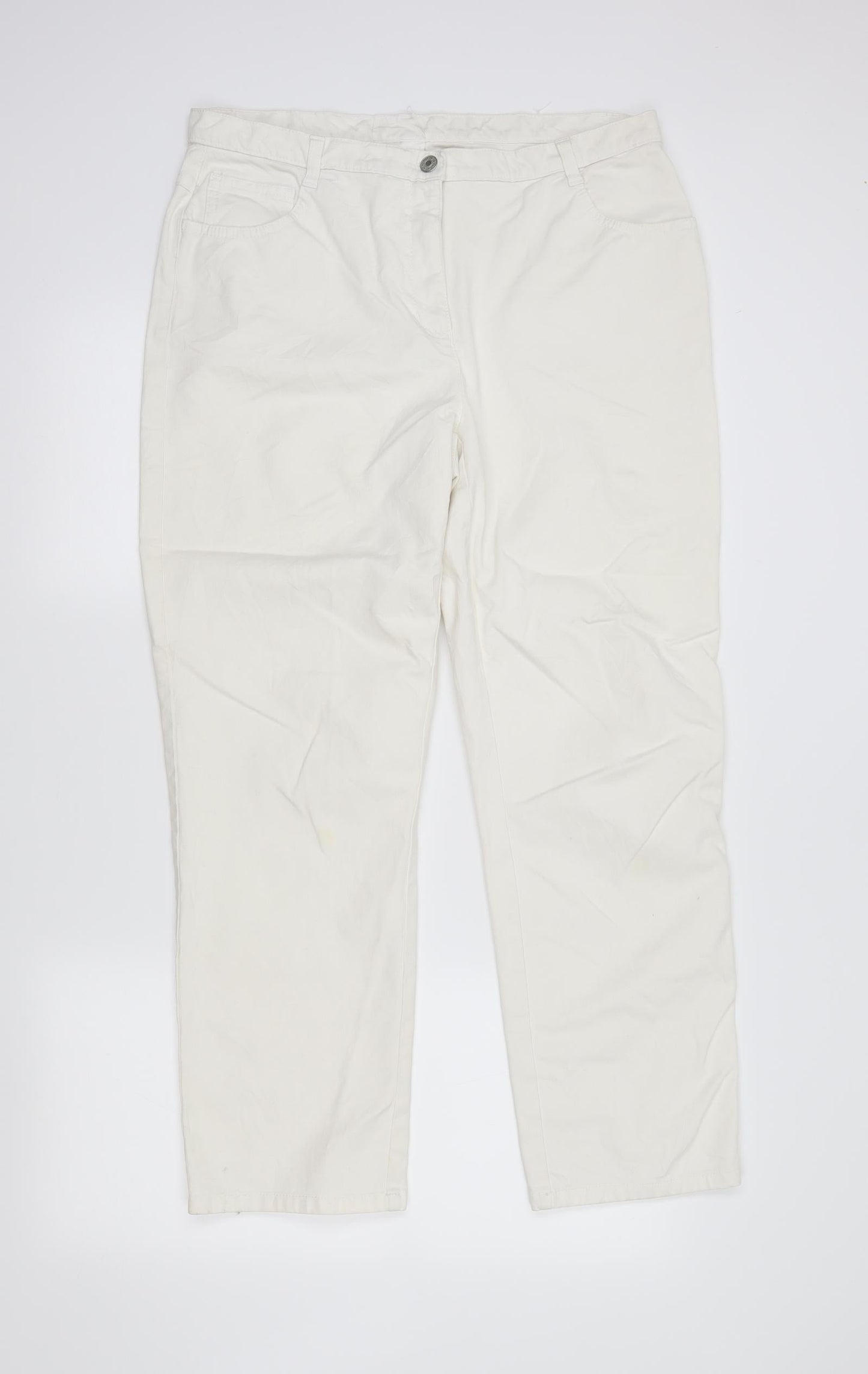 Womens UK Size 18 Preworn Regular Fit Straight Ivory Jeans
