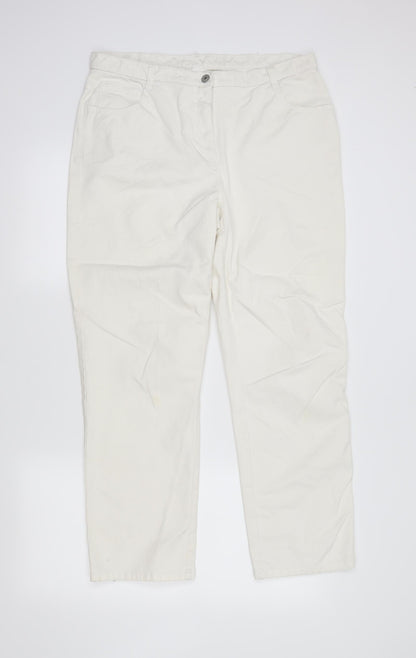 Womens UK Size 18 Preworn Regular Fit Straight Ivory Jeans