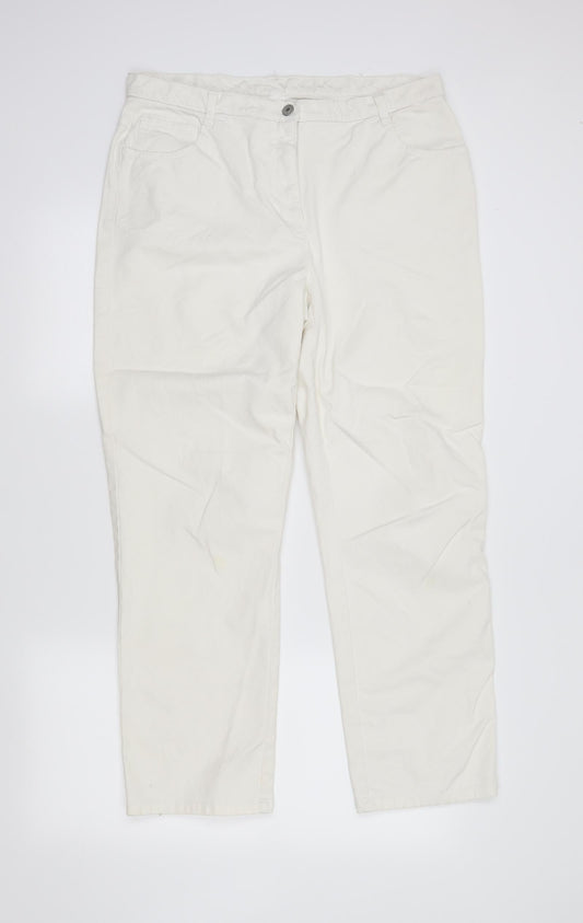 Womens UK Size 18 Preworn Regular Fit Straight Ivory Jeans