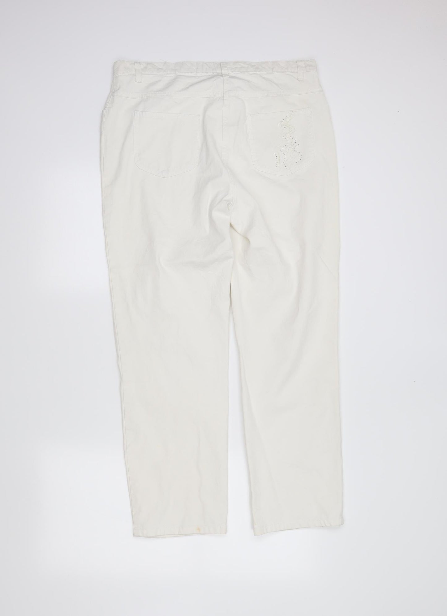 Womens UK Size 18 Preworn Regular Fit Straight Ivory Jeans