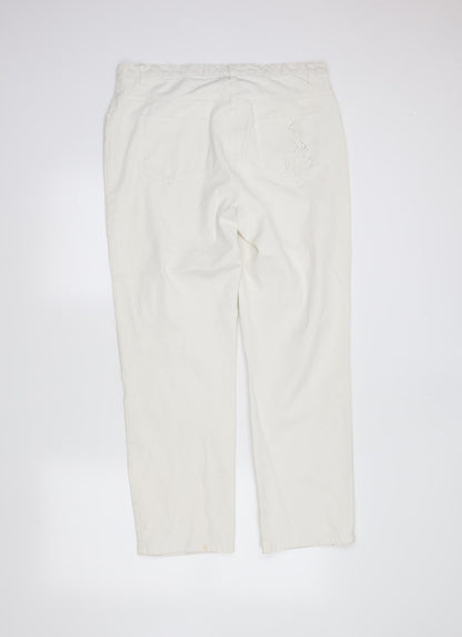 Womens UK Size 18 Preworn Regular Fit Straight Ivory Jeans