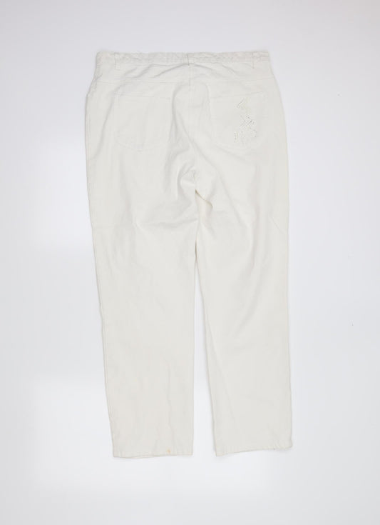 Womens UK Size 18 Preworn Regular Fit Straight Ivory Jeans