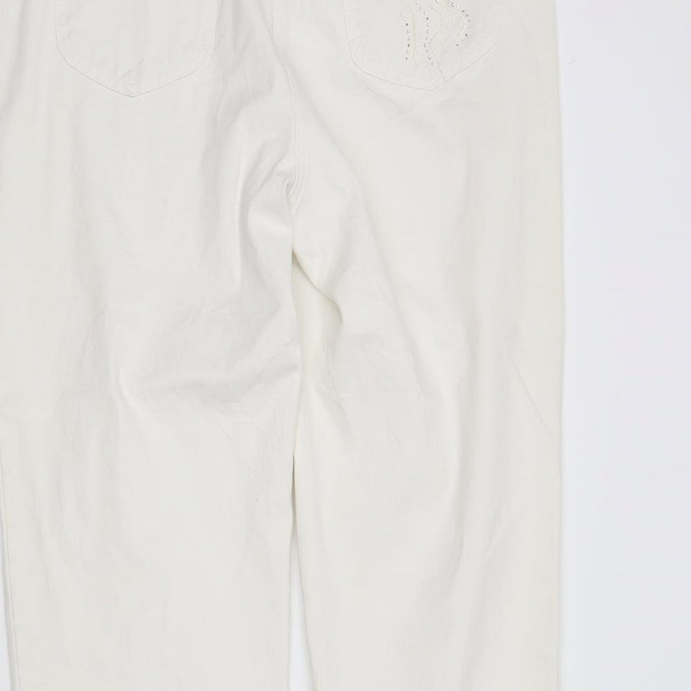 Womens UK Size 18 Preworn Regular Fit Straight Ivory Jeans
