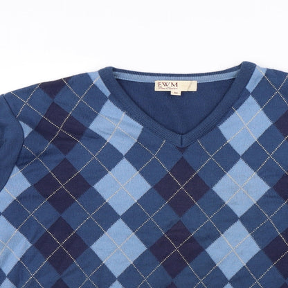 EWM Mens Blue Plaid  Pullover Jumper Size M