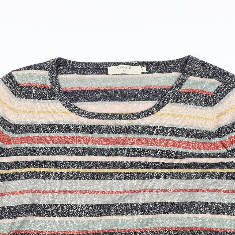 Cream Womens Multicoloured Striped  Pullover Jumper Size M