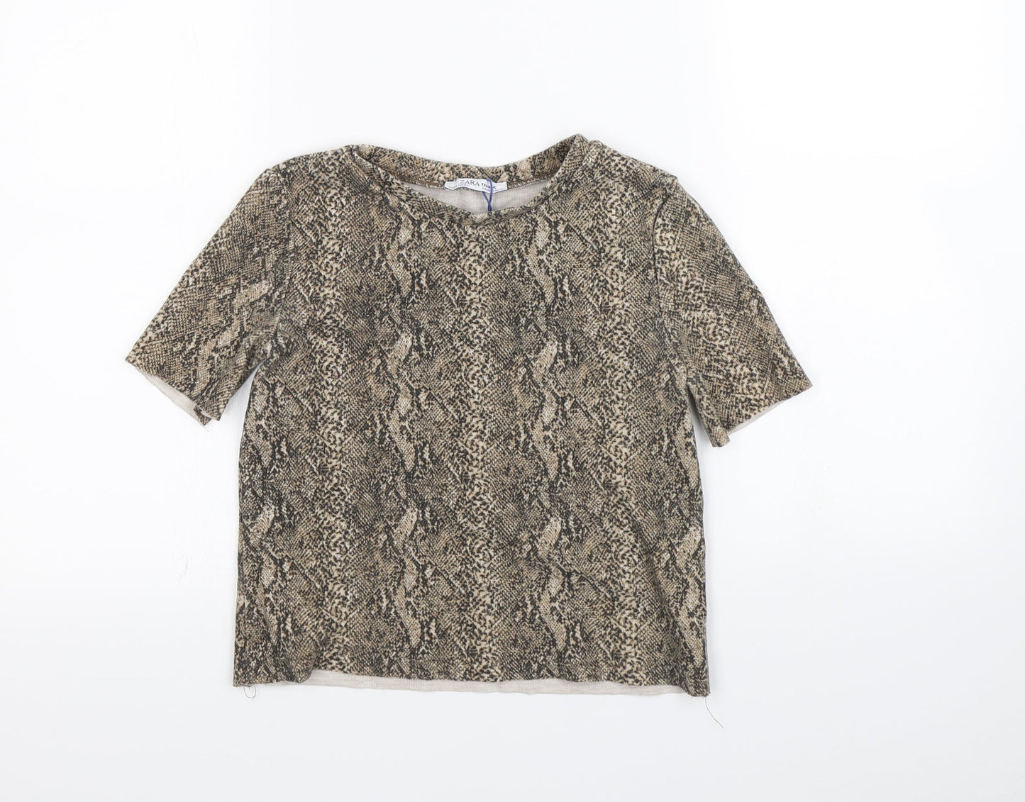 Womens UK Size S Zara Beige Cropped T-Shirt
