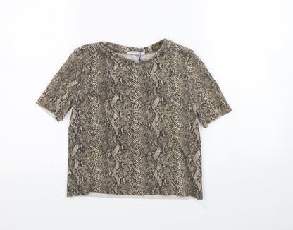 Womens UK Size S Zara Beige Cropped T-Shirt