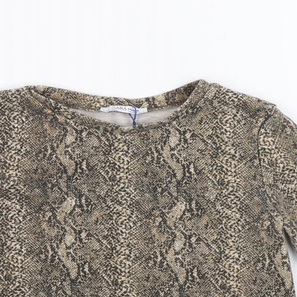 Womens UK Size S Zara Beige Cropped T-Shirt