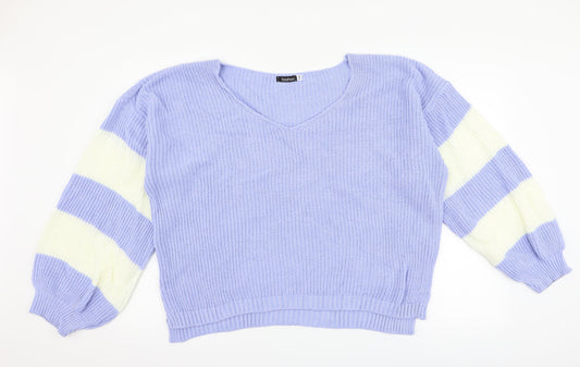 Boohoo Womens Blue Striped  Pullover Jumper Size S