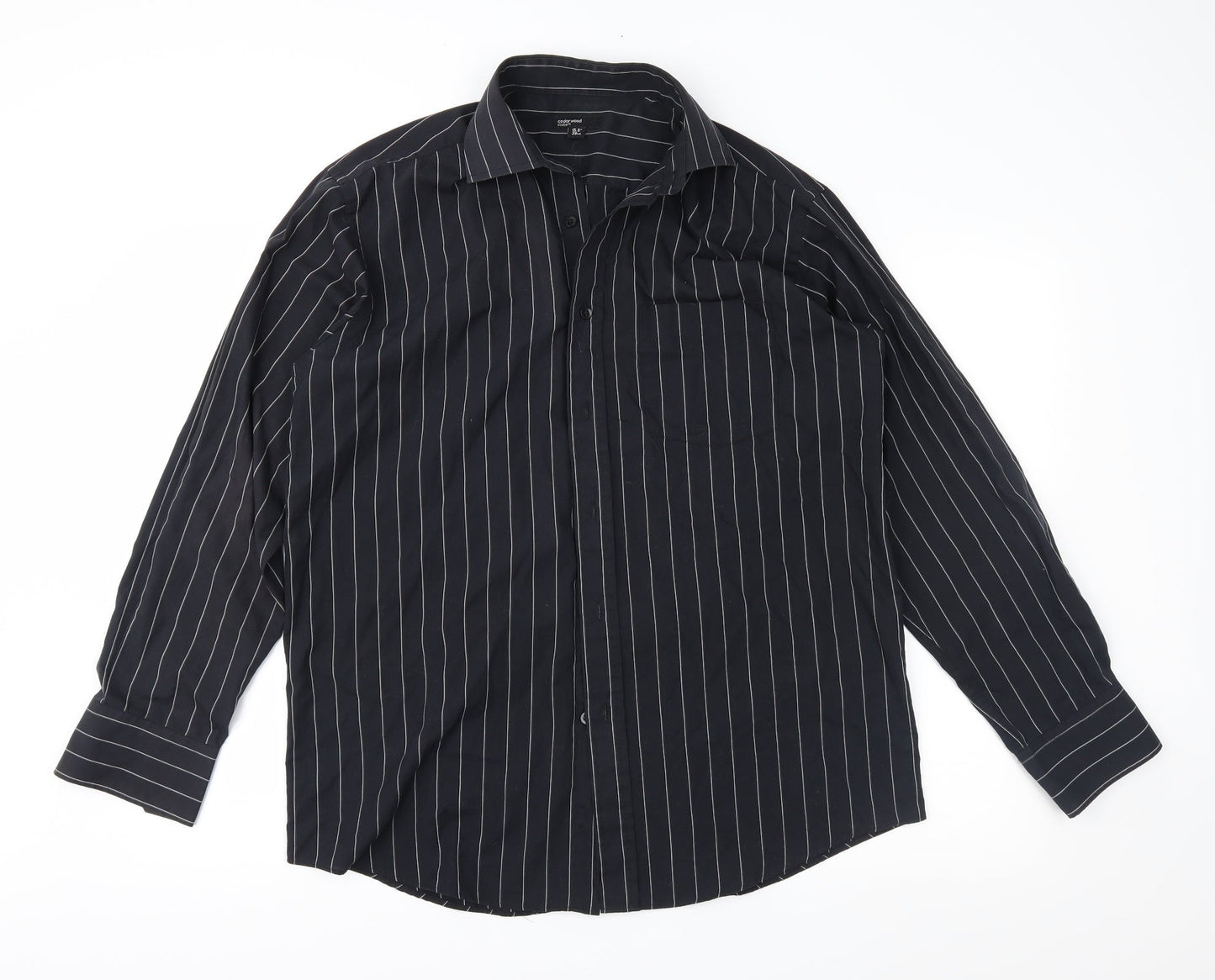 Mens UK Size 15.5 Cedar Wood State Black  Button-Up Long Sleeve Casual Shirt