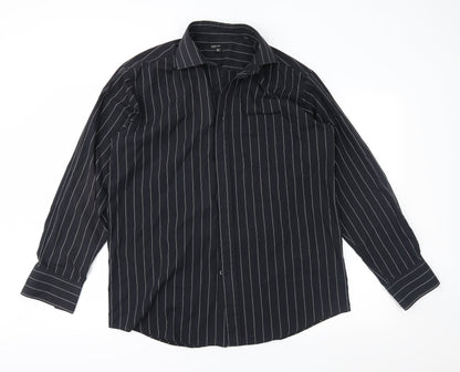 Mens UK Size 15.5 Cedar Wood State Black  Button-Up Long Sleeve Casual Shirt