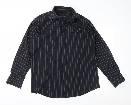 Mens UK Size 15.5 Cedar Wood State Black  Button-Up Long Sleeve Casual Shirt