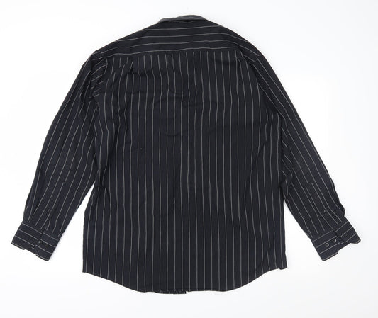 Mens UK Size 15.5 Cedar Wood State Black  Button-Up Long Sleeve Casual Shirt