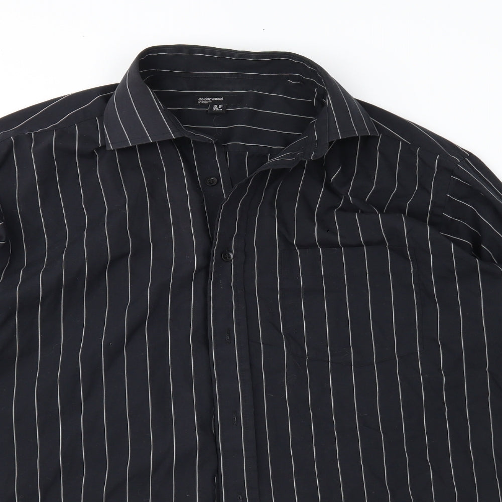 Mens UK Size 15.5 Cedar Wood State Black  Button-Up Long Sleeve Casual Shirt