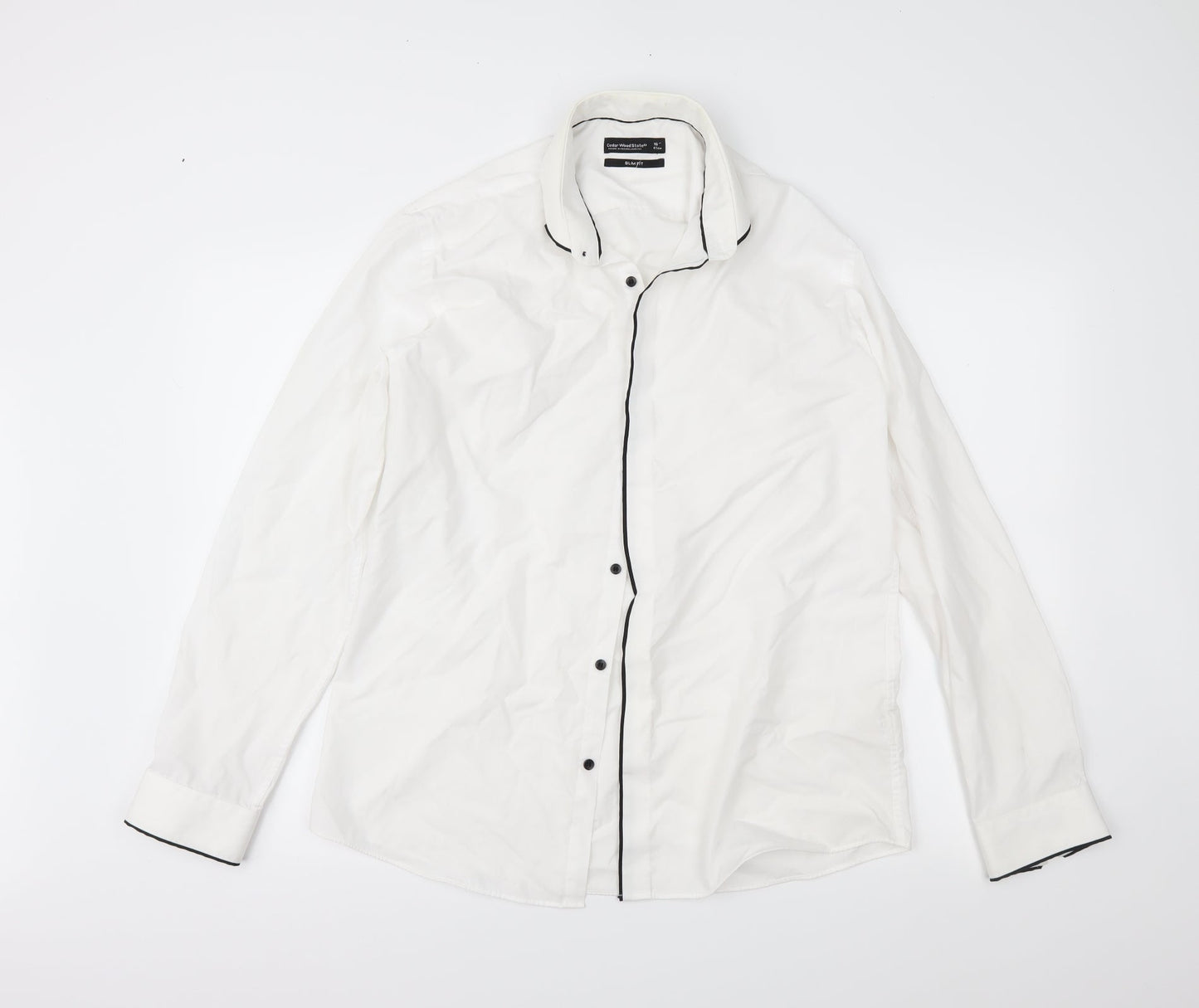 Mens UK Size 16 cedr White  Button-Up Long Sleeve Casual Shirt
