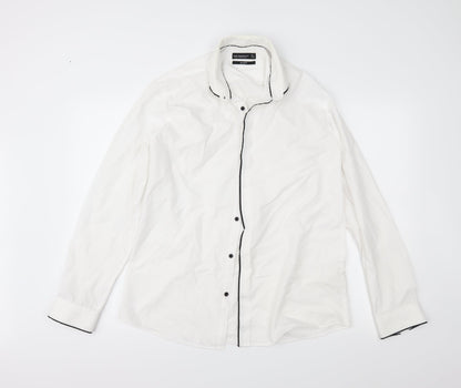 Mens UK Size 16 cedr White  Button-Up Long Sleeve Casual Shirt
