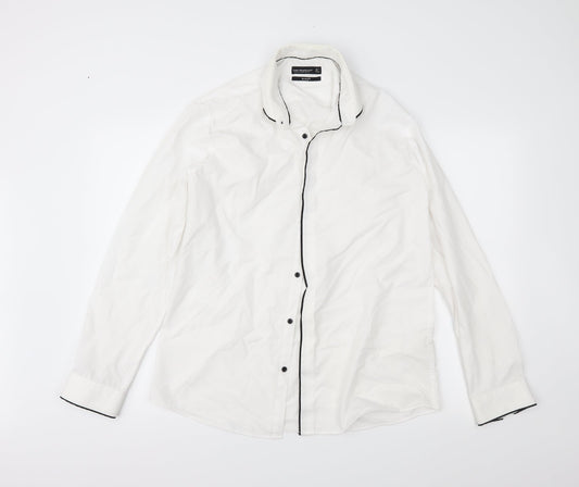 Mens UK Size 16 cedr White  Button-Up Long Sleeve Casual Shirt