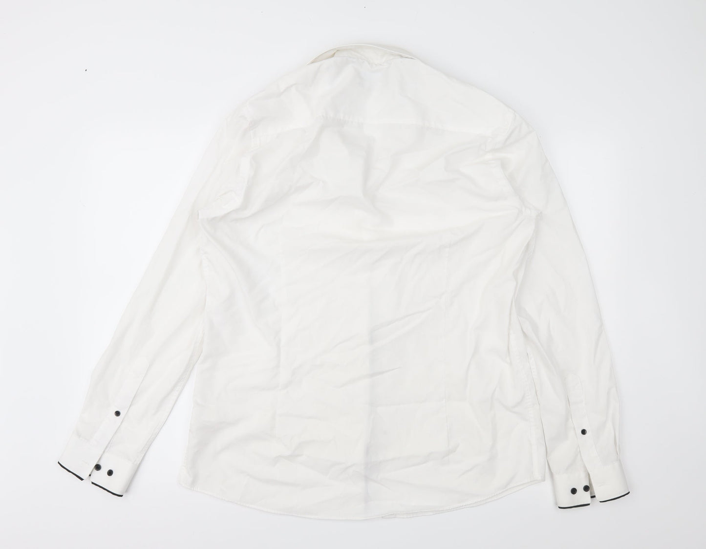 Mens UK Size 16 cedr White  Button-Up Long Sleeve Casual Shirt