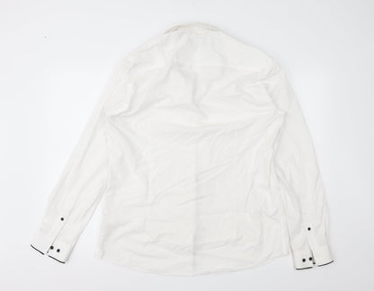 Mens UK Size 16 cedr White  Button-Up Long Sleeve Casual Shirt