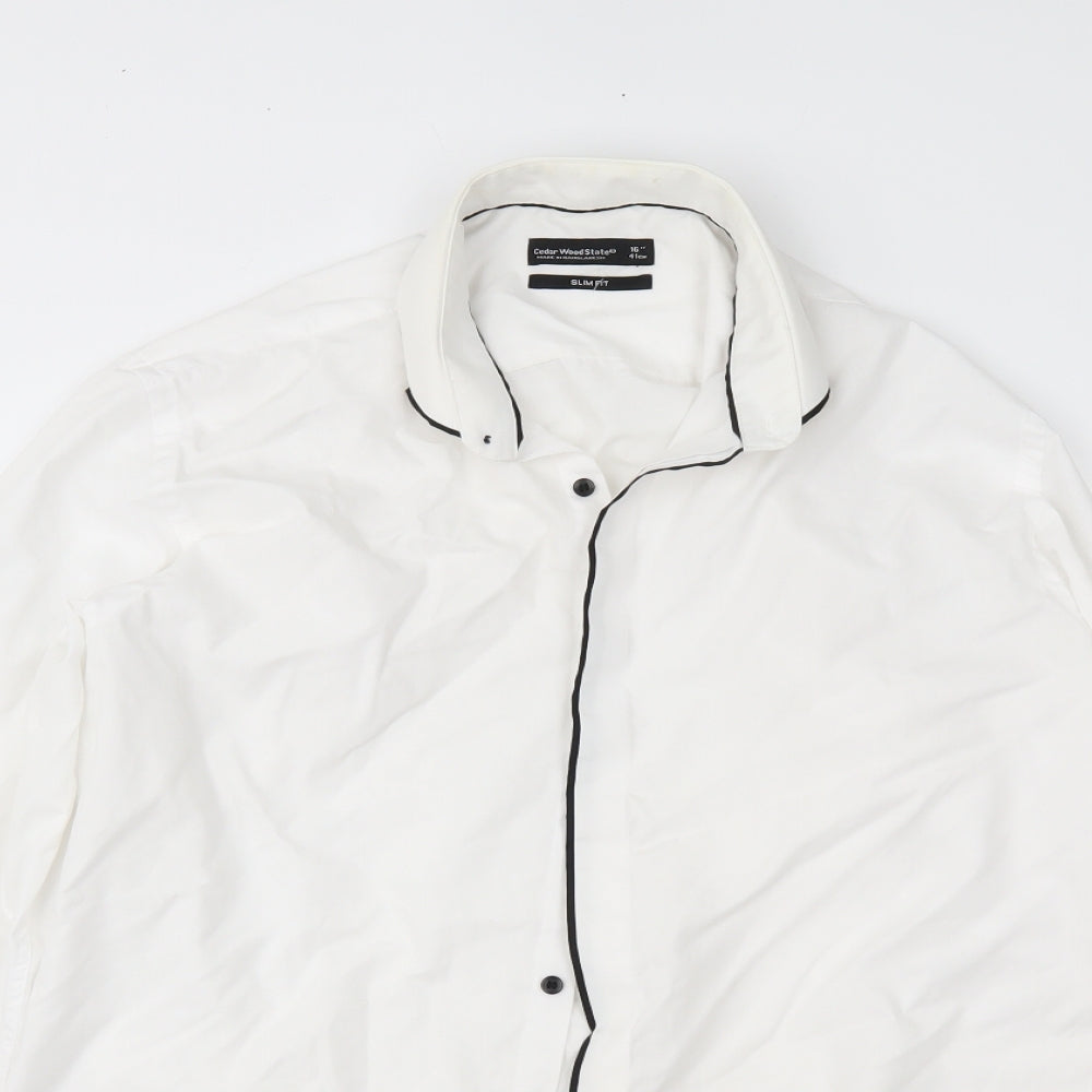 Mens UK Size 16 cedr White  Button-Up Long Sleeve Casual Shirt