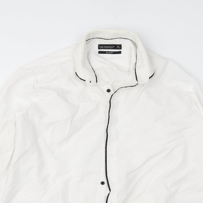 Mens UK Size 16 cedr White  Button-Up Long Sleeve Casual Shirt