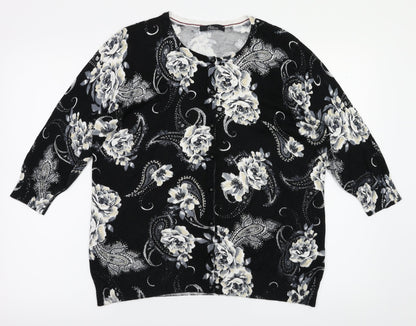 BM Womens Black Floral  Cardigan Jumper Size M