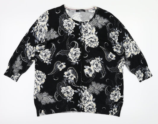 BM Womens Black Floral  Cardigan Jumper Size M
