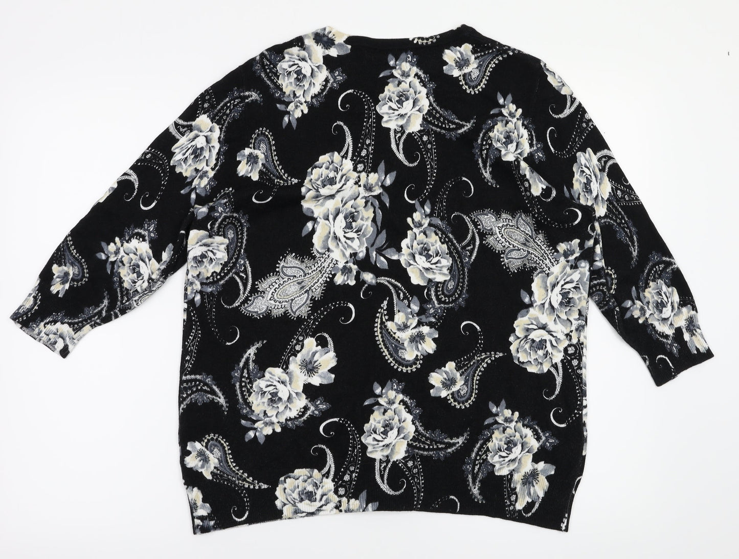 BM Womens Black Floral  Cardigan Jumper Size M