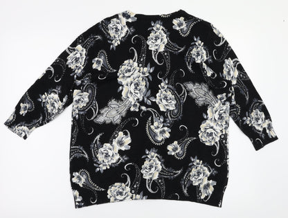 BM Womens Black Floral  Cardigan Jumper Size M