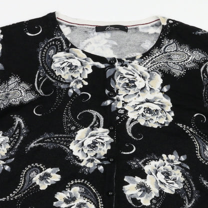BM Womens Black Floral  Cardigan Jumper Size M