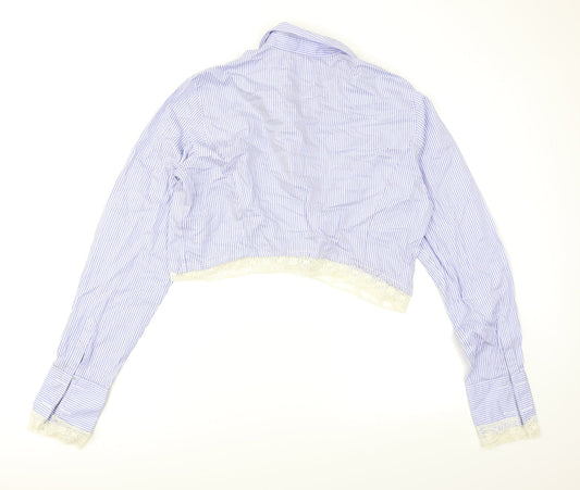 Fenn Wright Manson Womens Blue Striped  Cropped Button-Up Size XL  - Lace Hem
