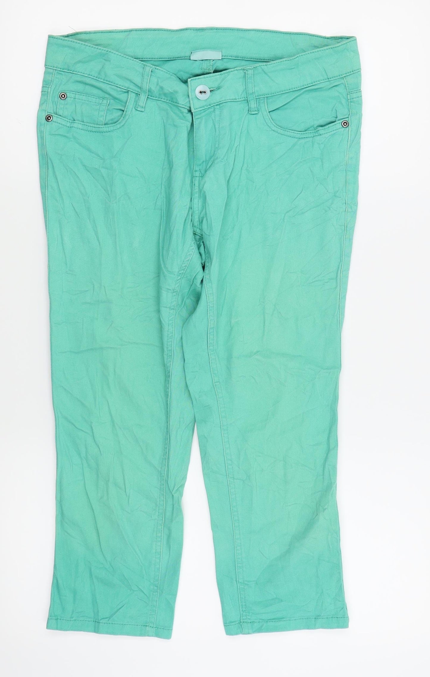 Womens UK Size 10 OKAY Regular Fit Capri Green Jeans