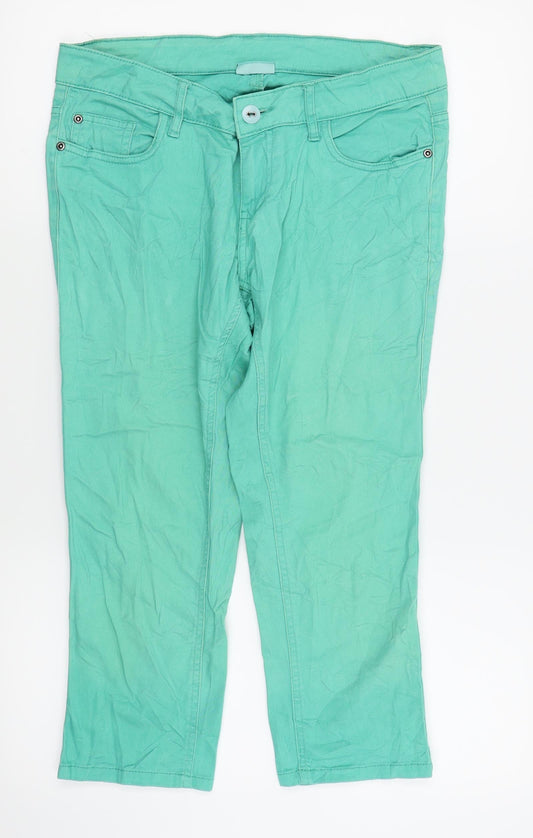 Womens UK Size 10 OKAY Regular Fit Capri Green Jeans