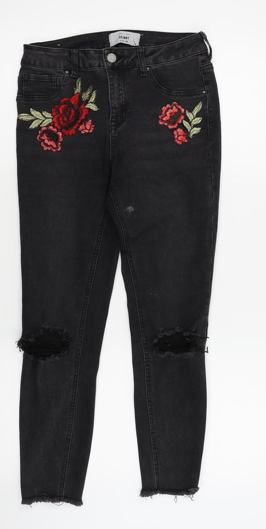 New Look Womens Black Floral  Skinny Jeans Size 10 L24 in