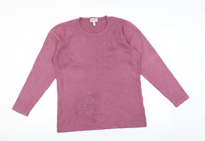 Vilona Womens Pink   Pullover Jumper Size 16  - Floral embroidery