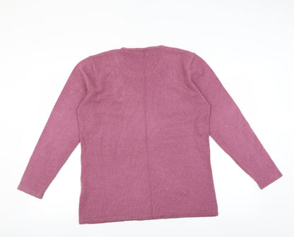 Vilona Womens Pink   Pullover Jumper Size 16  - Floral embroidery