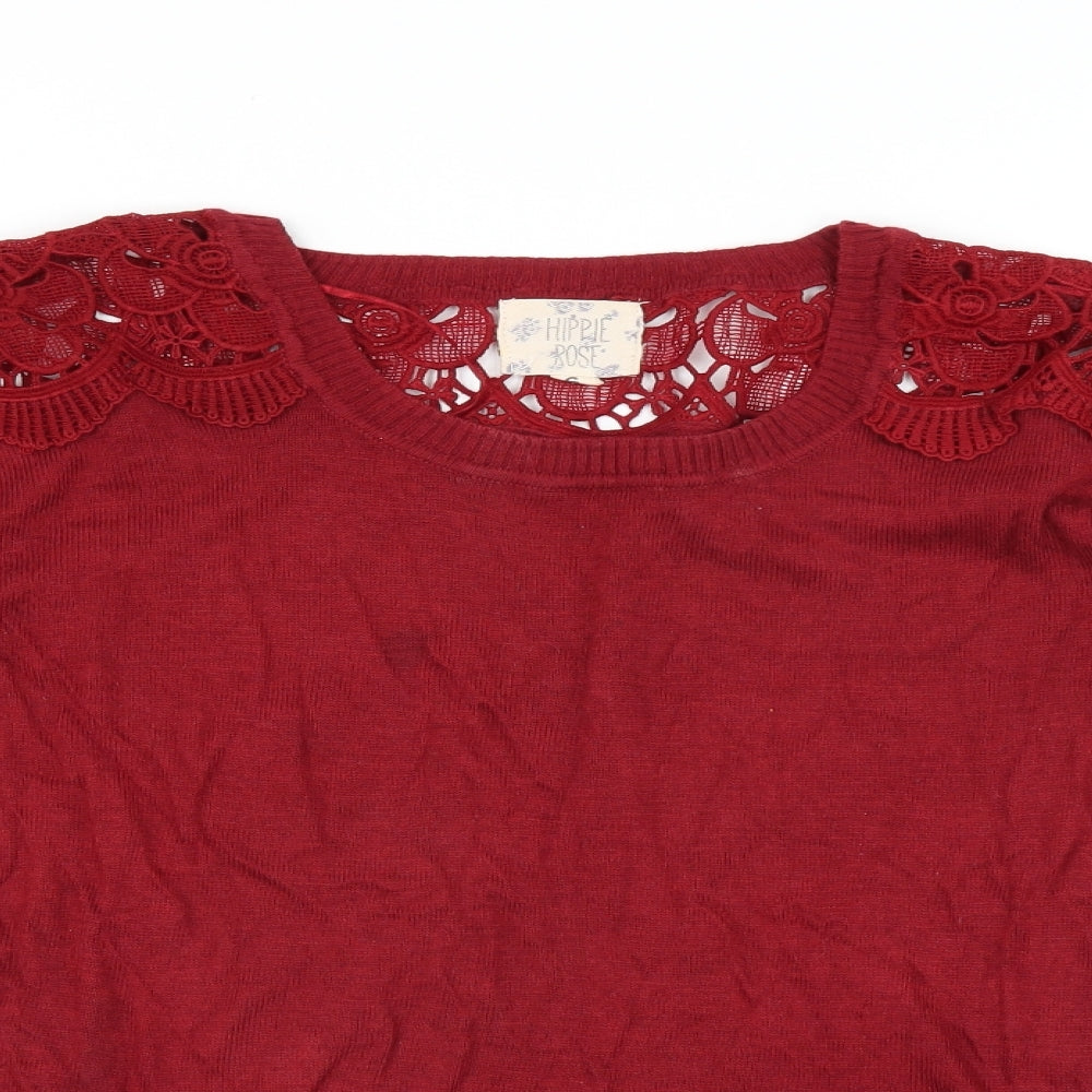 hippie rose Womens Red   Pullover Jumper Size 6  - Embroidered detail