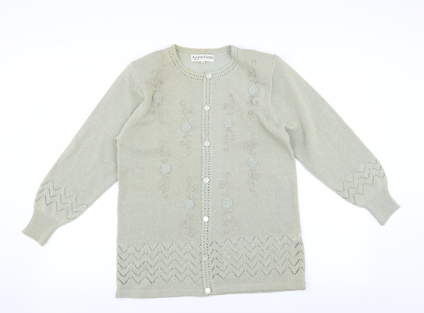 Affections Womens Green   Cardigan Jumper Size M  - Floral embroidery