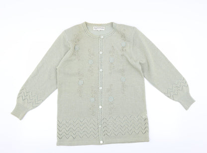 Affections Womens Green   Cardigan Jumper Size M  - Floral embroidery