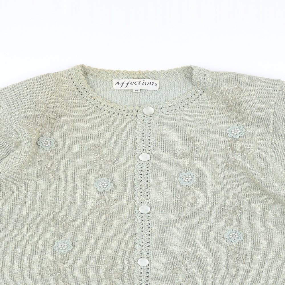 Affections Womens Green   Cardigan Jumper Size M  - Floral embroidery