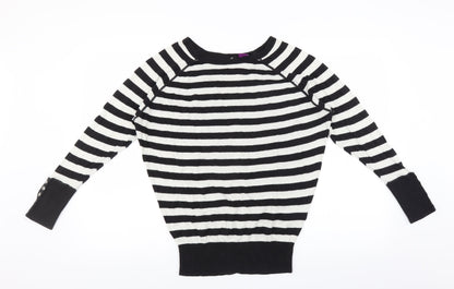Hoxton Chic Womens Black Striped  Pullover Jumper Size M  - button back