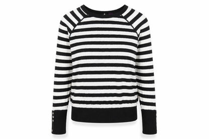 Hoxton Chic Womens Black Striped  Pullover Jumper Size M  - button back